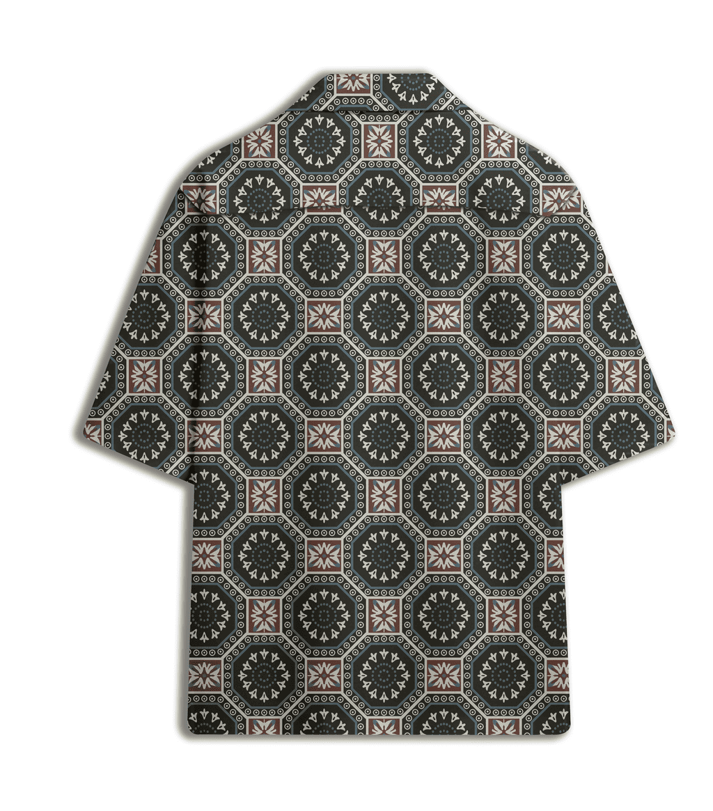 Ornate Tile Printed Cuban Collar Shirt