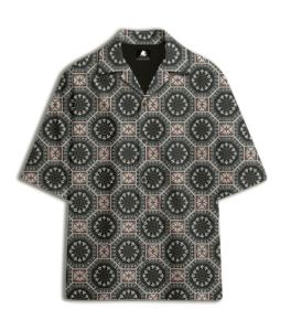 Ornate Tile Printed Cuban Collar Shirt