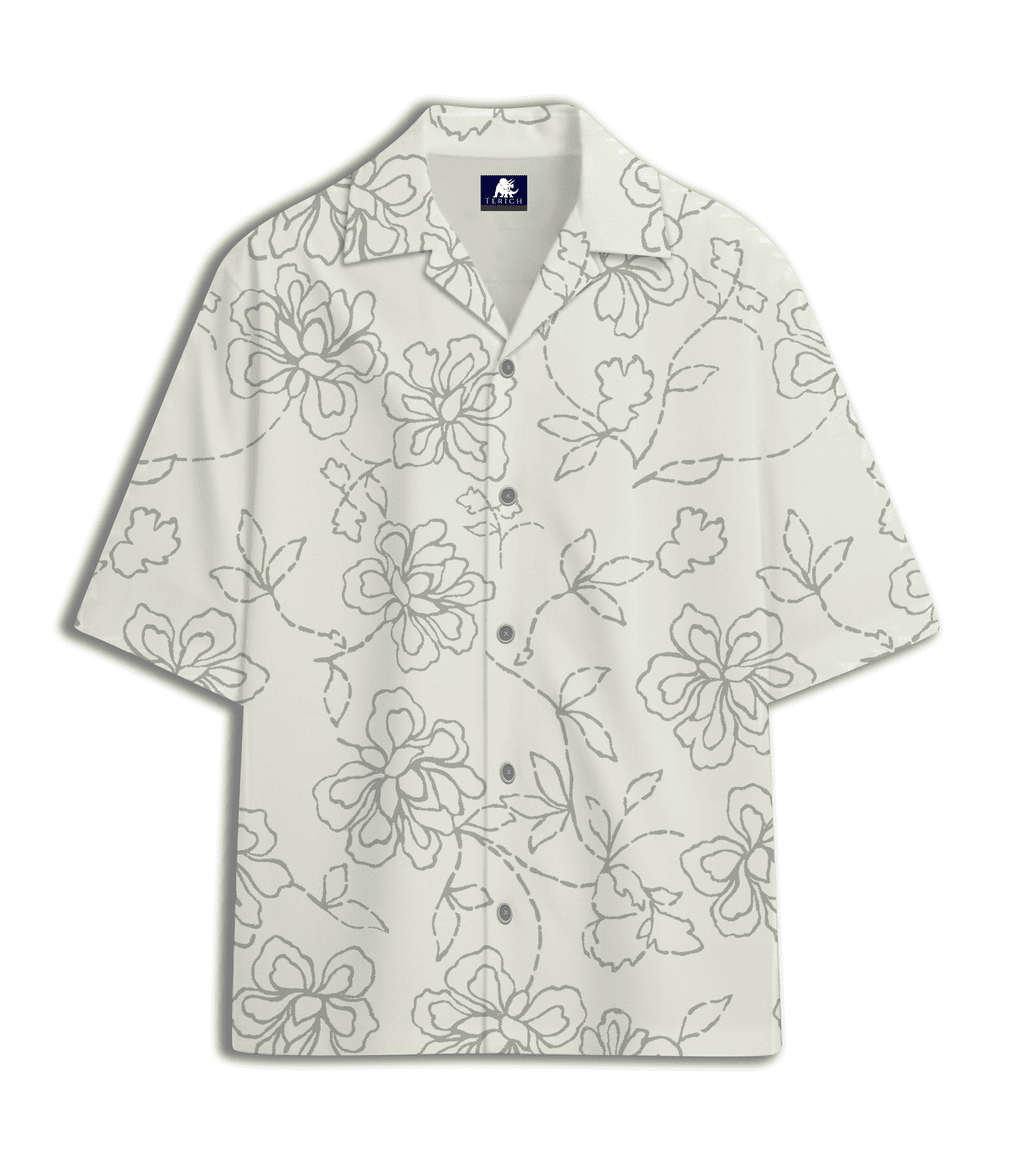 Tonal Floral Printed Cuban Collar Shirt