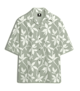 White Leaf Printed Cuban Collar Shirt
