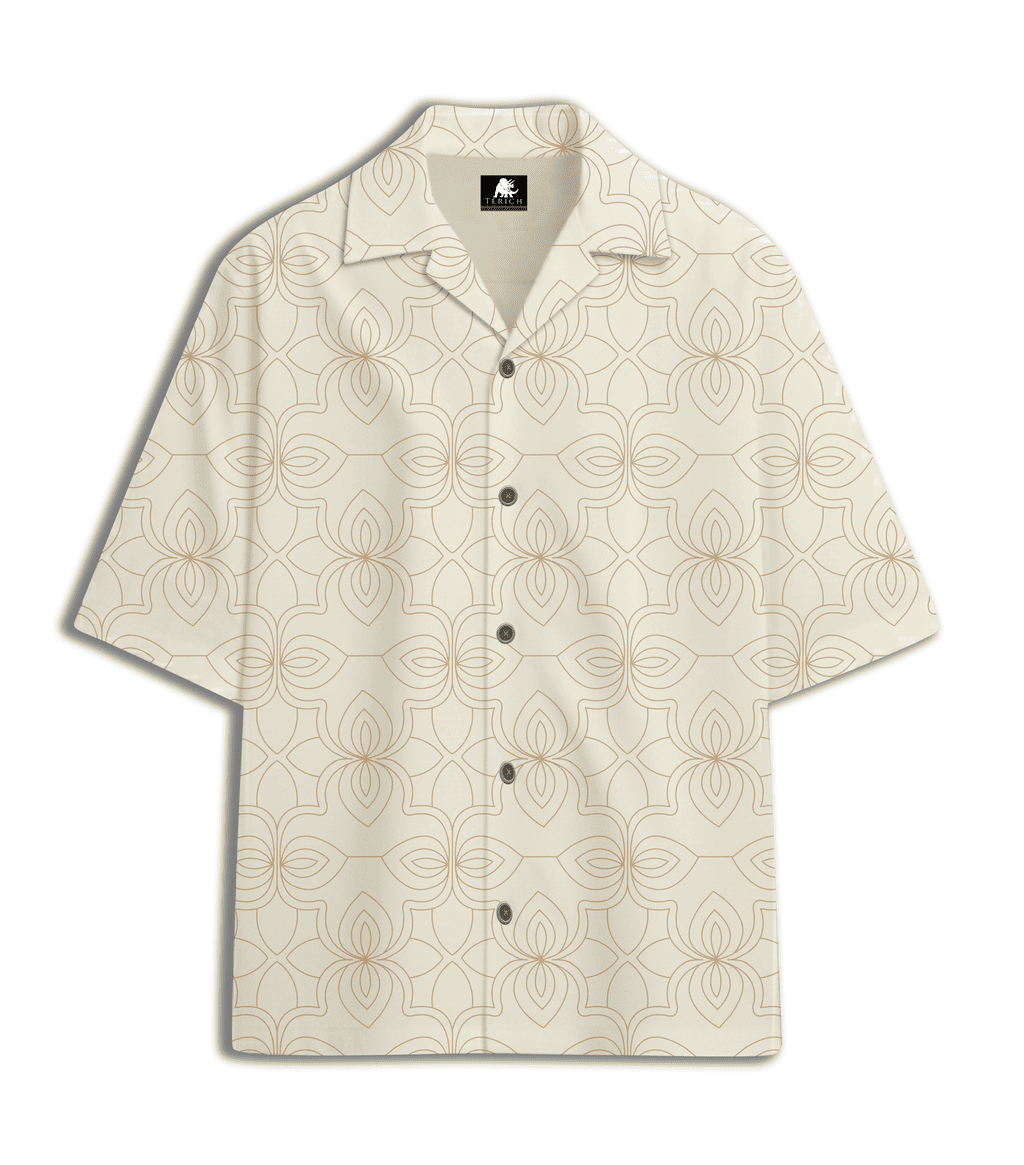 Abstract Motif Printed Cuban Collar Shirt