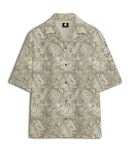 Sketched Leaf Printed Cuban Collar Shirt